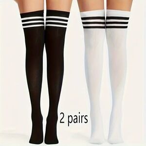 NWT 2 Pair of Thigh High/Over the Knee Black and White Tube Socks w/ 3 Stripes